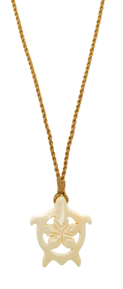 Island Edge® Shaped Bone Necklace: Hibiscus Honu