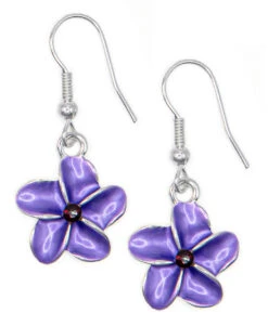 Single Plumeria Flower Earrings By Aloha 808: Purple