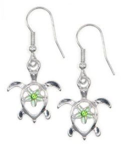 Honu With Plumeria Earrings By Aloha 808: Green