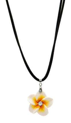 Plumeria Pendant On Corded Necklace: White