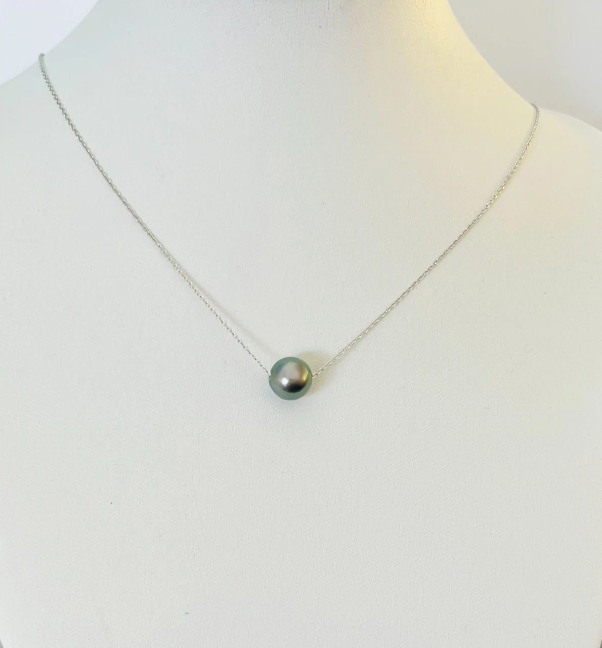 Tahitian Pearl Float Sterling Silver Chain Necklace 4 Tahitian Pearl Float Sterling Silver Chain Necklace - Image 2