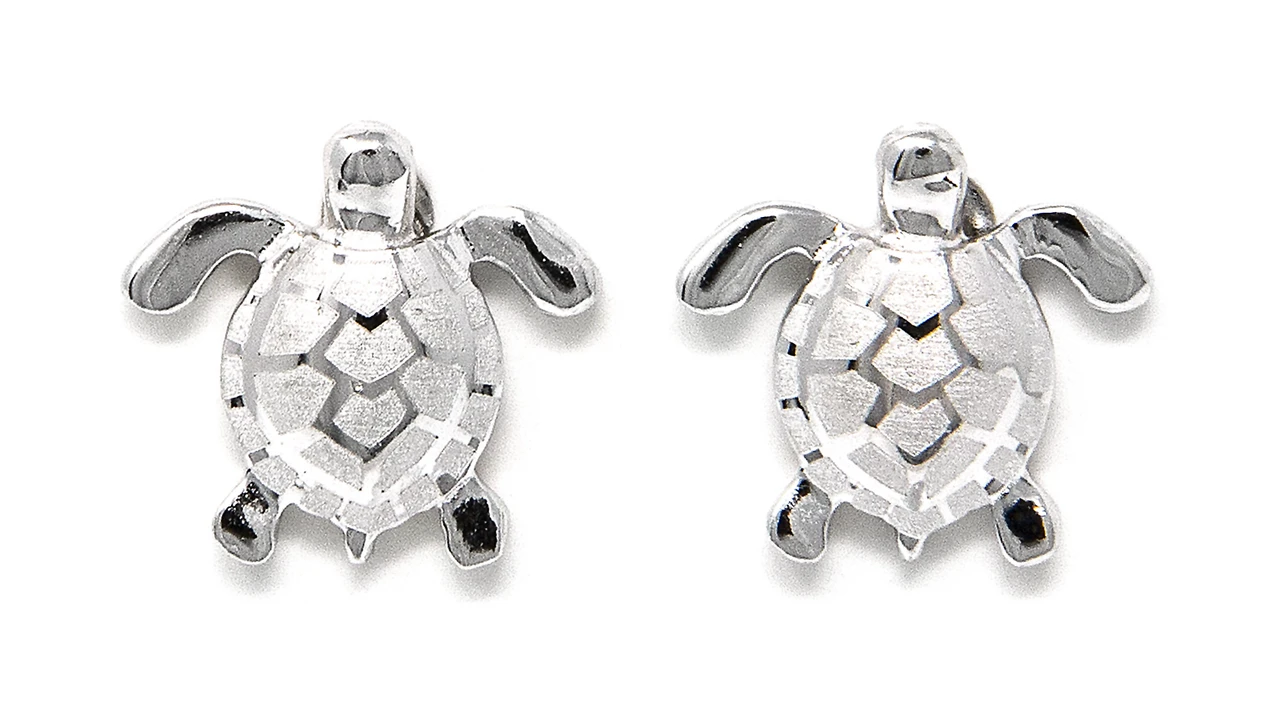 Moana Collection Sterling Silver Earring Stud: Solid Sea Turtle 3 Moana Collection Sterling Silver Earring Stud: Solid Sea Turtle