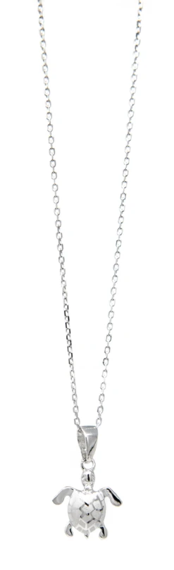 Moana Collection Sterling Silver Pendant Necklace: Solid Sea Turtle