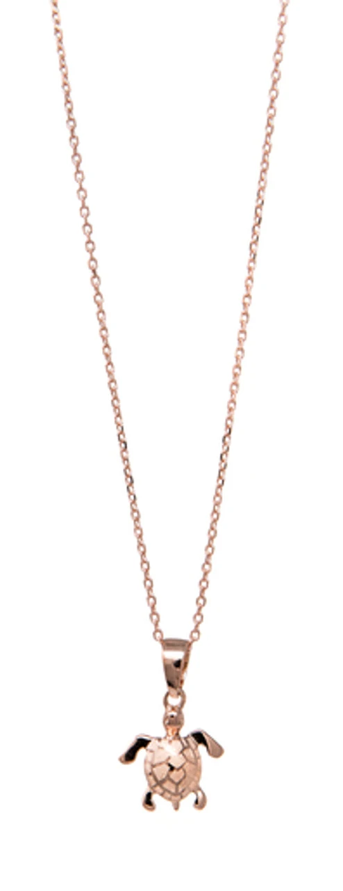 Moana Collection Rose Gold Pendant Necklace: Solid Sea Turtle 3 Moana Collection Rose Gold Pendant Necklace: Solid Sea Turtle