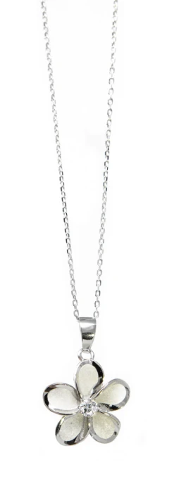 Moana Collection Sterling Silver Necklace: Solid Plumeria Pendant